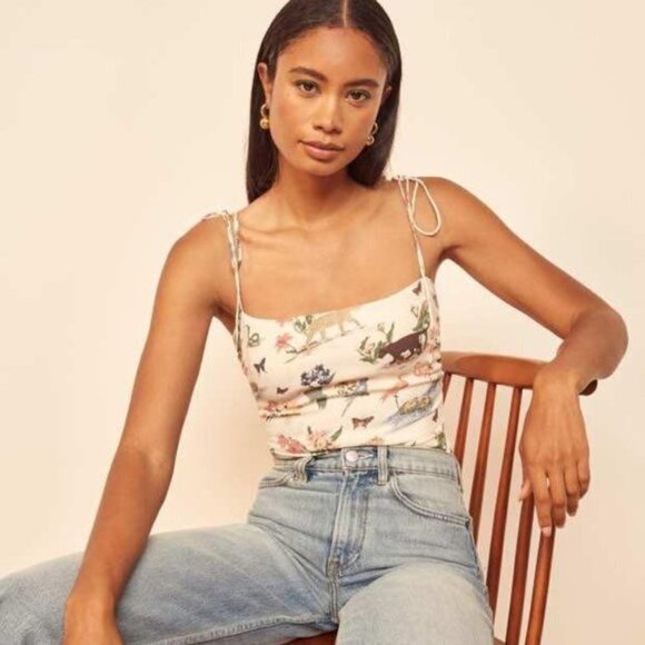 Reformation Tops - Reformation Lupe Top in Rainforest NEW